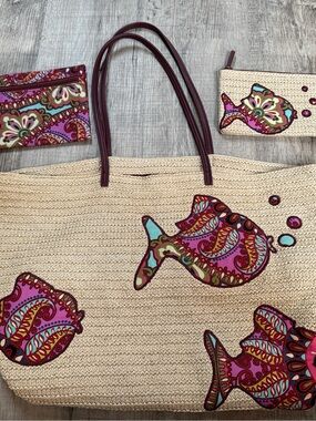 Vera Bradley Multicolor Fish Set - Tote with 2 Pouches